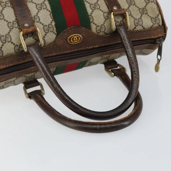 GUCCI GG Supreme Web Sherry Line Boston Bag PVC Beige Gold Auth 144221 - Picture 8 of 16